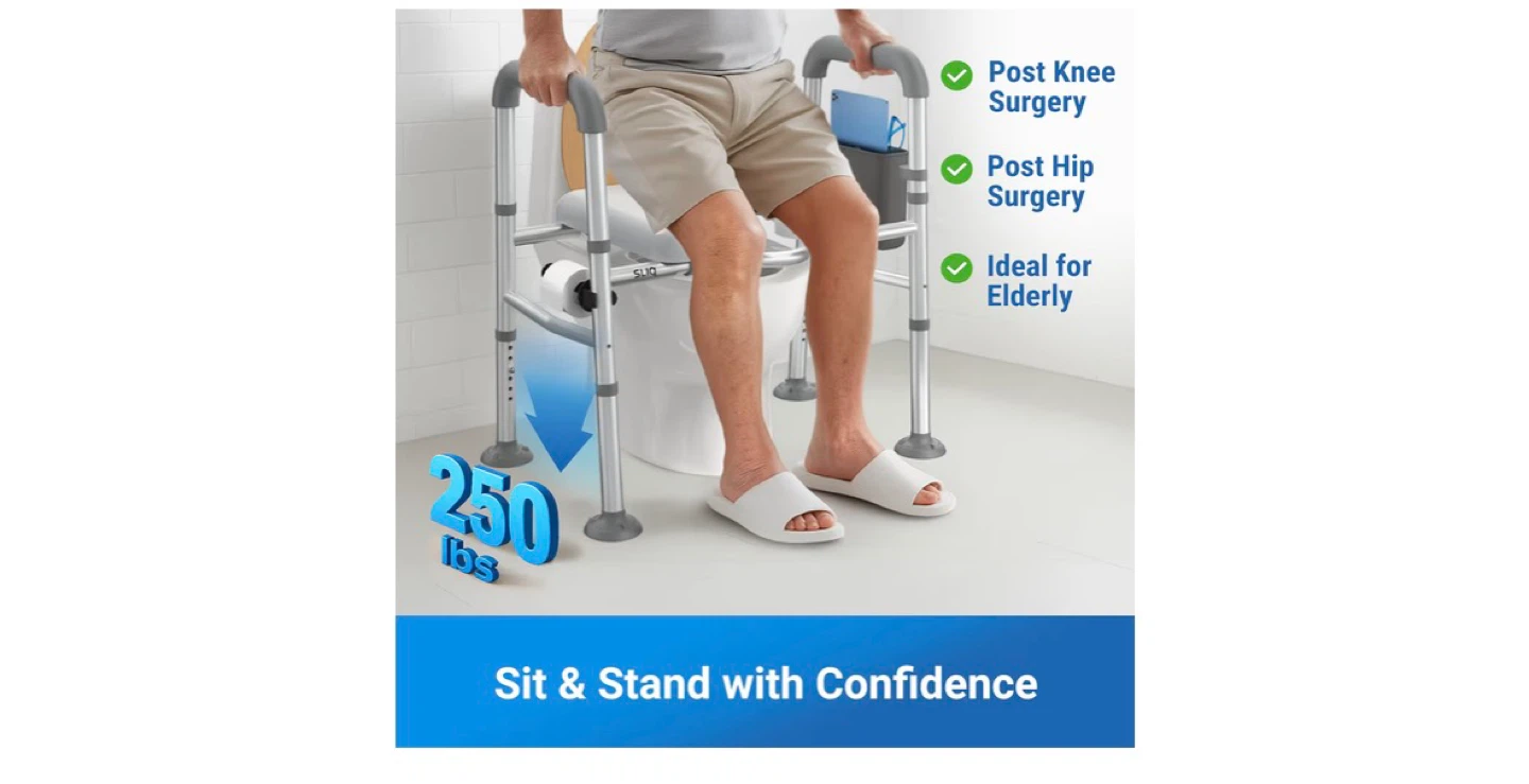 Adjustable Toilet Safety Frame with Padded Seat and Armrests - photo 2