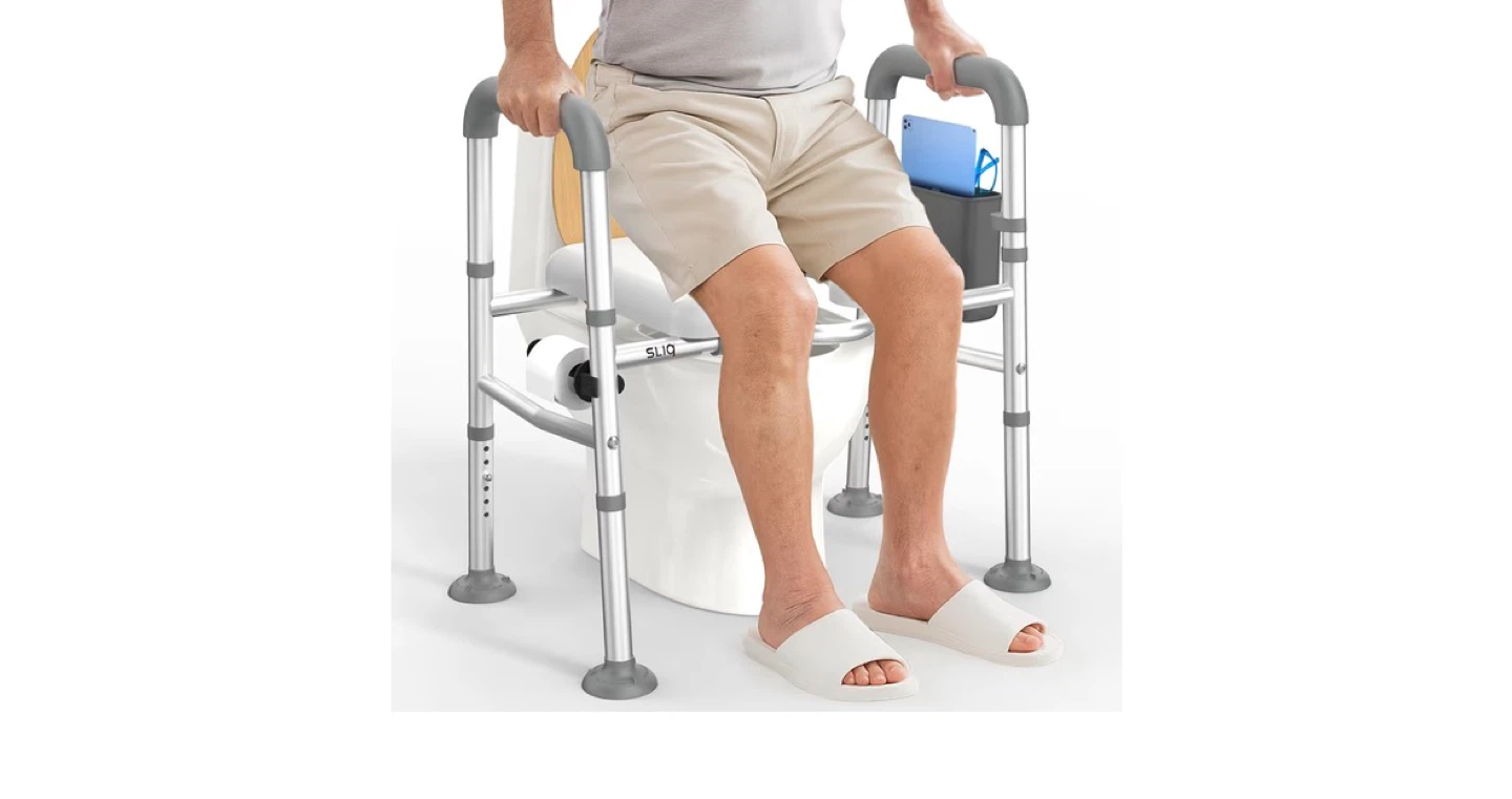 Adjustable Toilet Safety Frame with Padded Seat and Armrests
