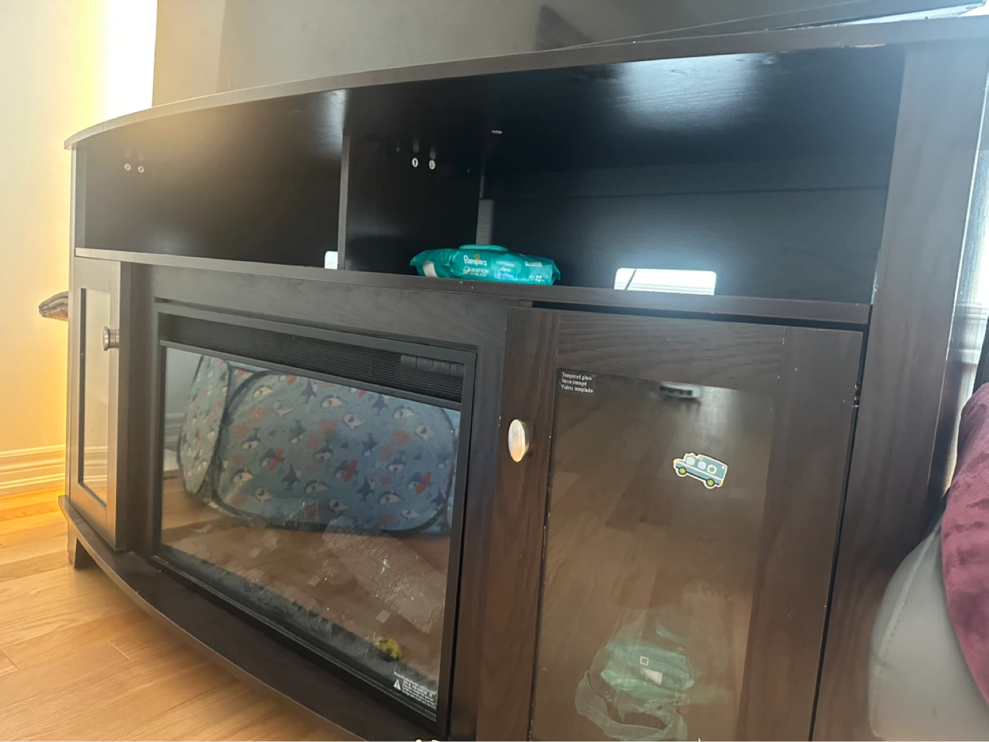 Dark Wood Media Console with Electric Fireplace