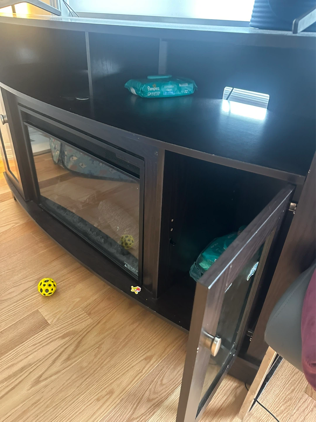 Dark Wood Media Console with Electric Fireplace - photo 2