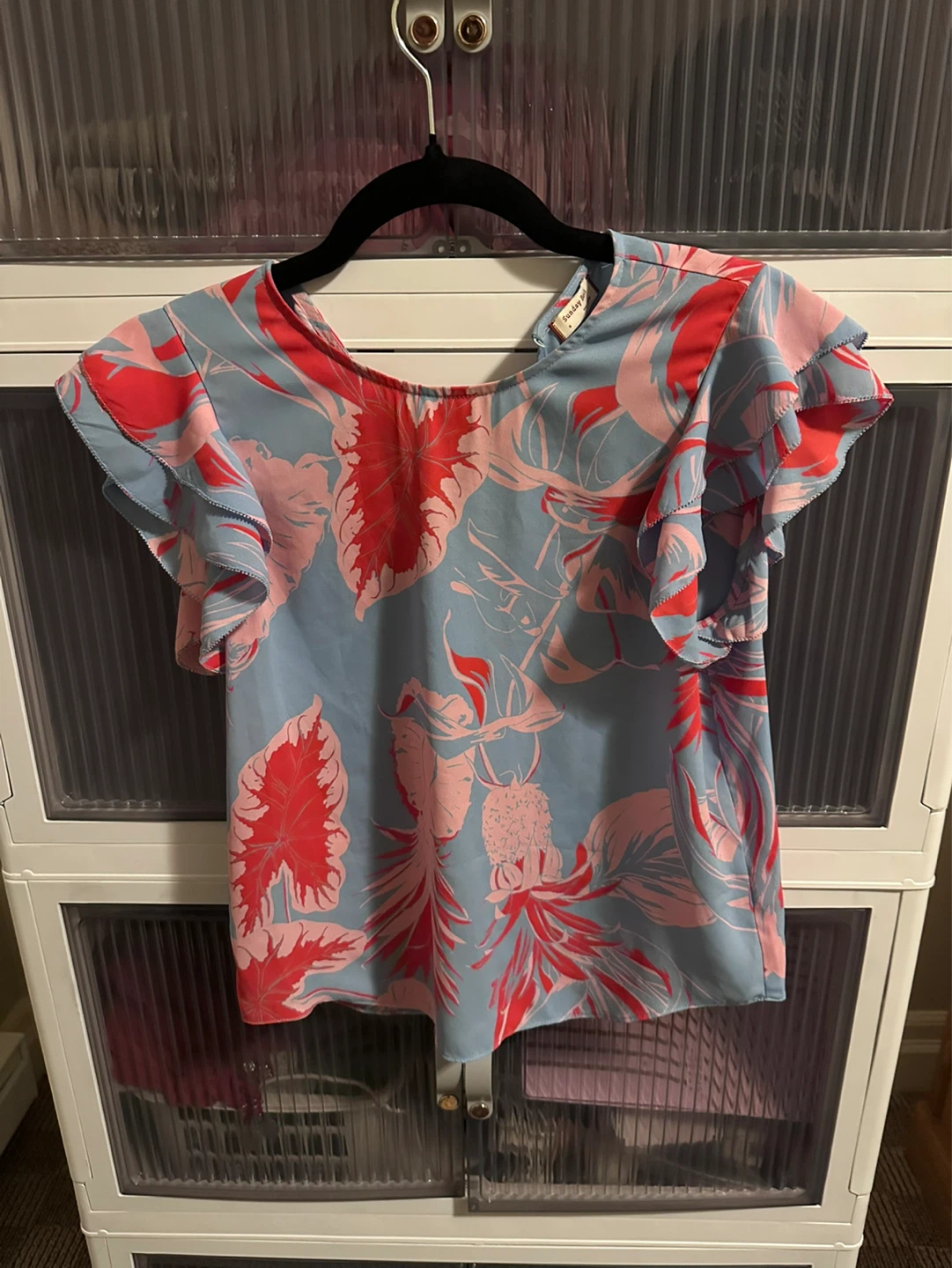Sunday Best Floral Ruffle Sleeve Top Size S