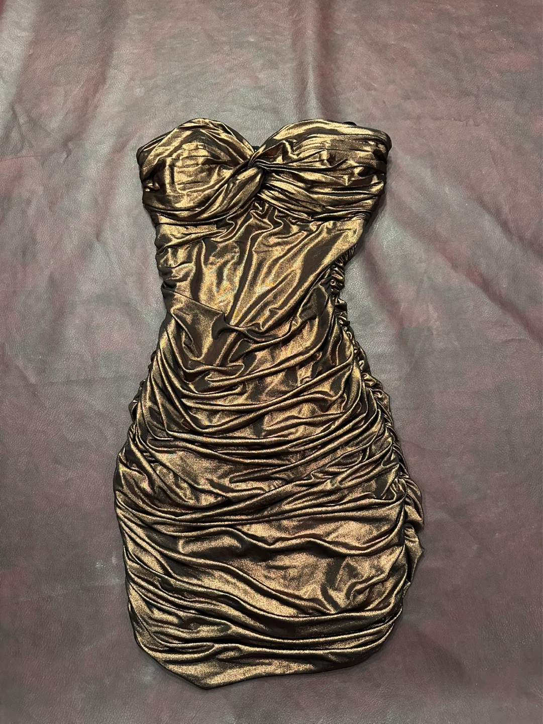 Bebe Bronze Ruched Strapless Mini Dress Size S - photo 4
