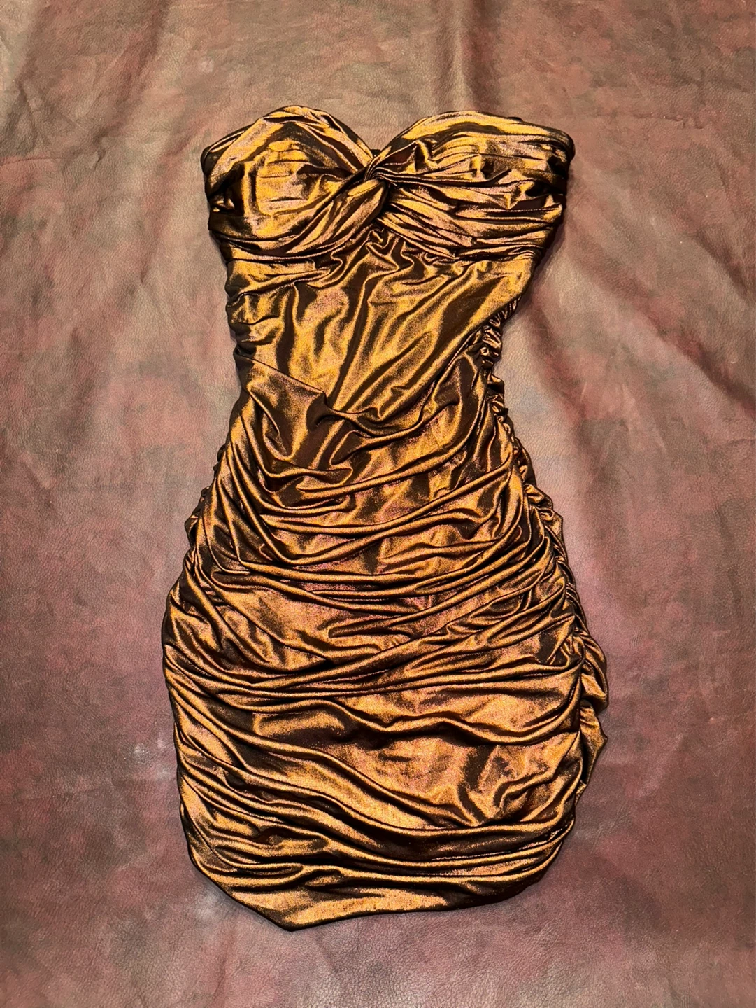 Bebe Bronze Ruched Strapless Mini Dress Size S