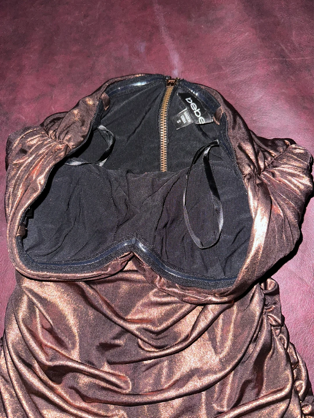 Bebe Bronze Ruched Strapless Mini Dress Size S - photo 2