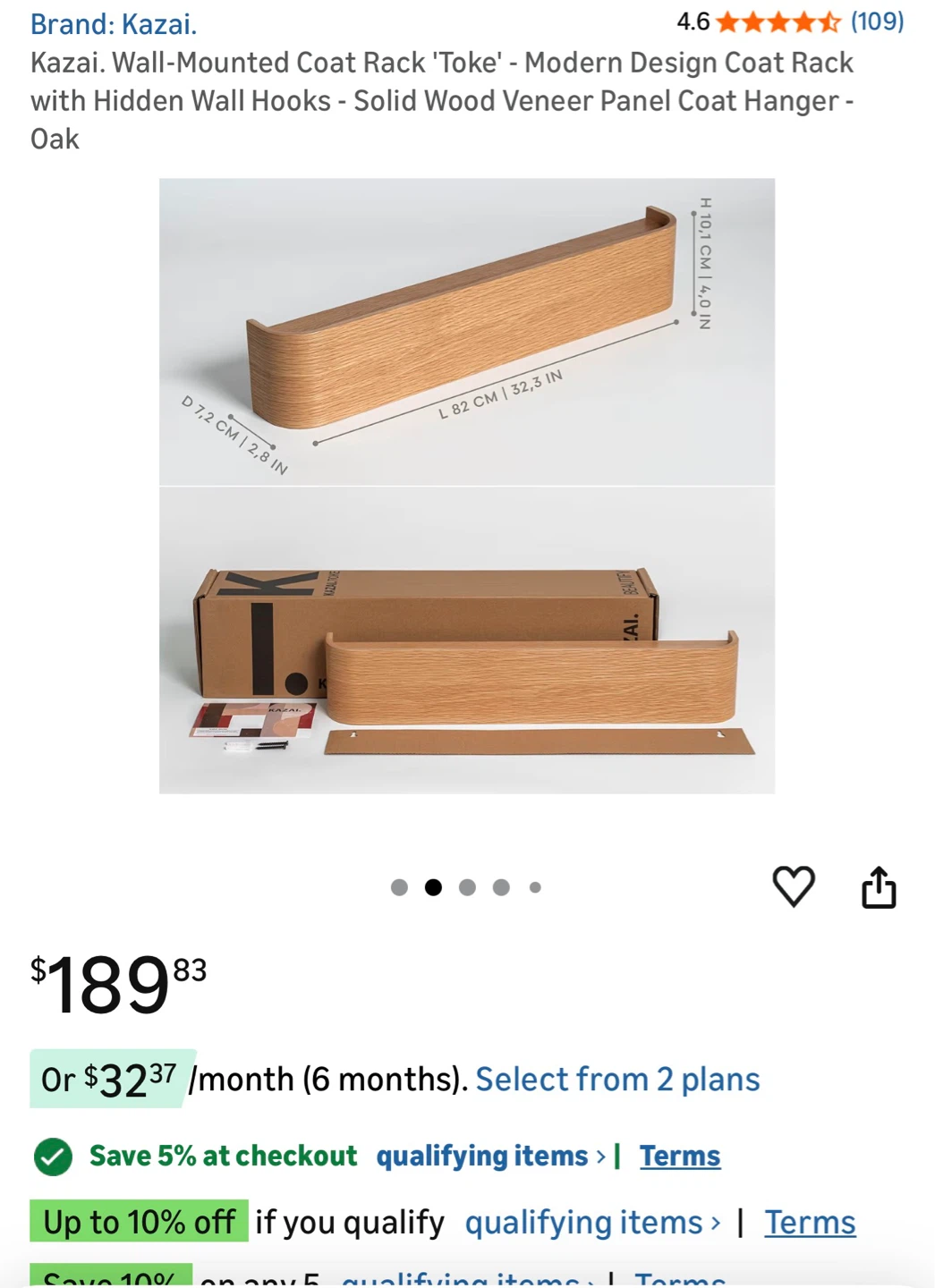 Kazai Oak Wall-Mounted Coat Rack Shelf - photo 3