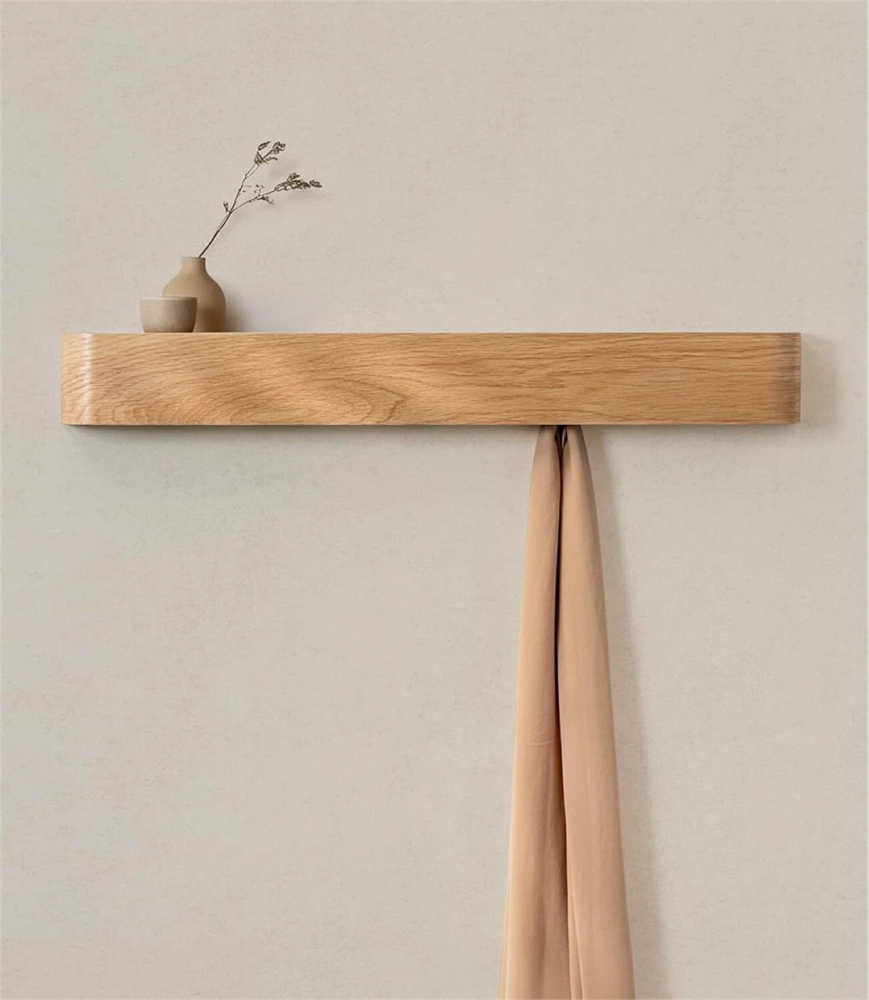 Kazai Oak Wall-Mounted Coat Rack Shelf