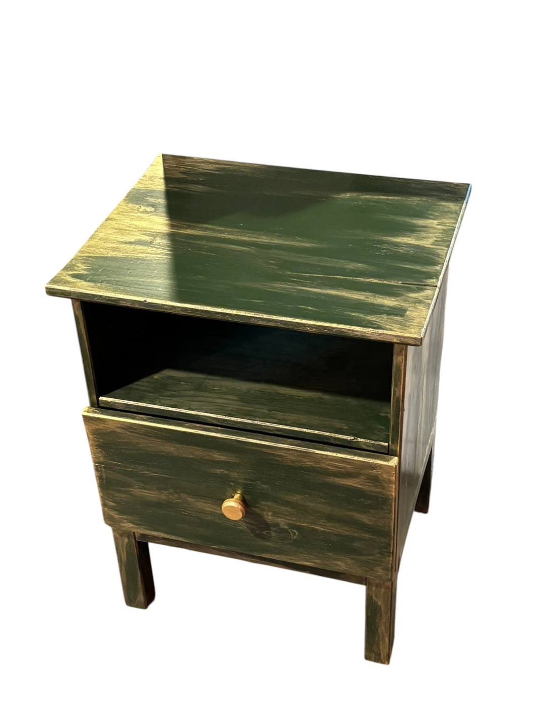 Green with gold Wood Nightstand with Drawer - photo 2
