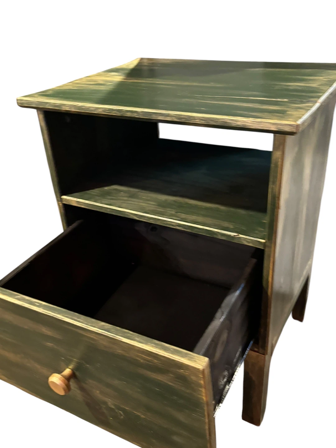 Green with gold Wood Nightstand with Drawer - photo 3