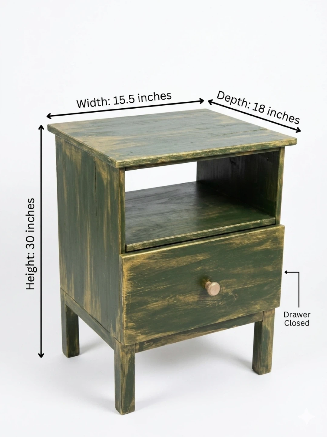 Green with gold Wood Nightstand with Drawer