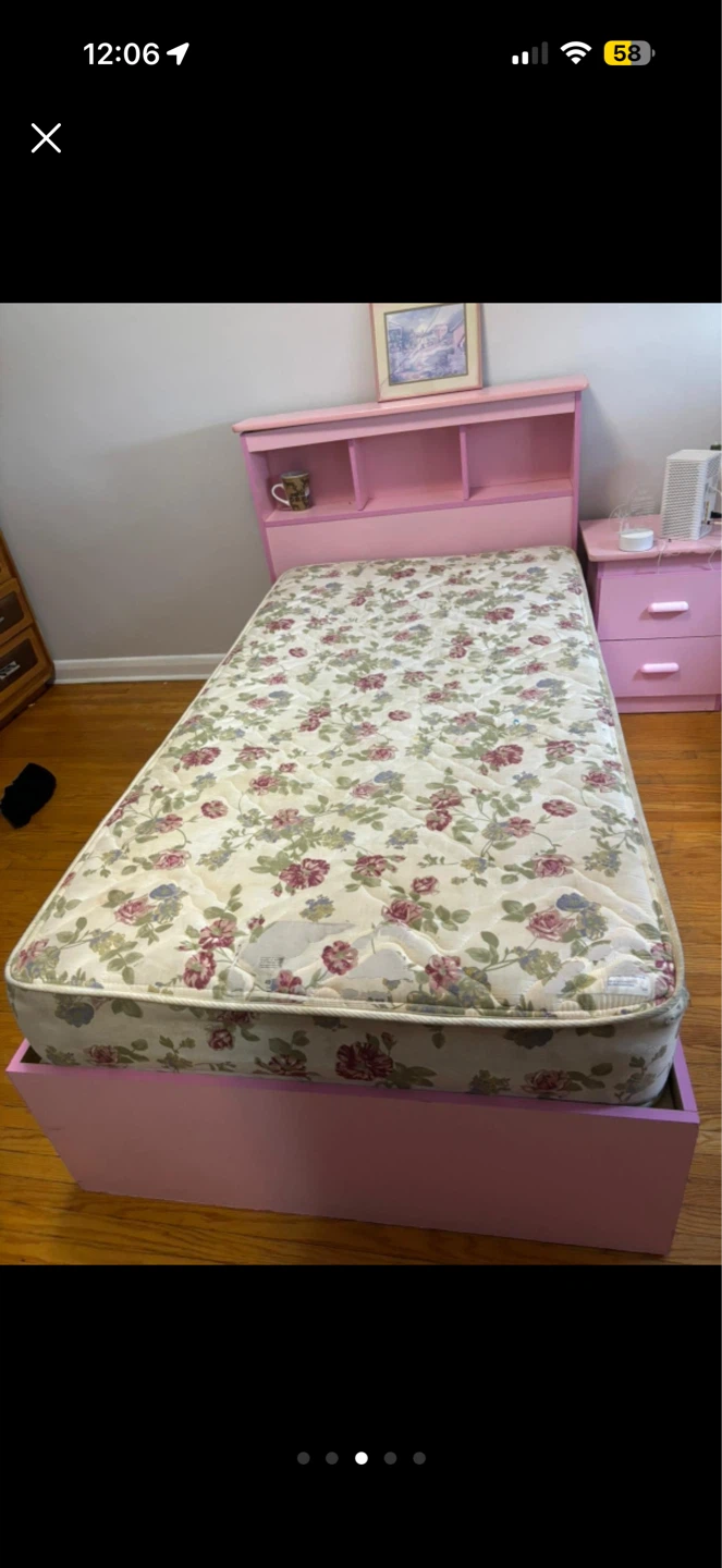 Pink Twin Bed Frame with Headboard and Storage - photo 3