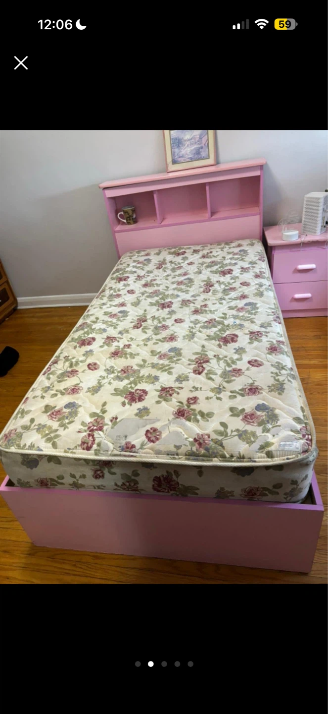 Pink Twin Bed Frame with Headboard and Storage - photo 4