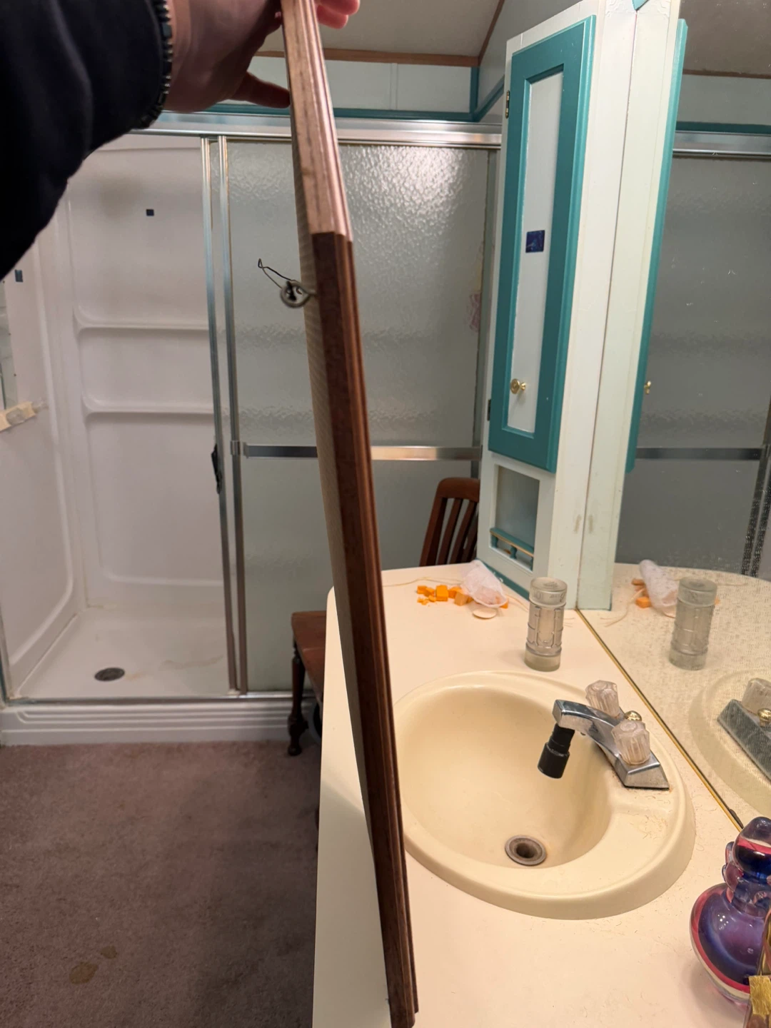 Octagon Stained Glass Style Mirror with Wood Frame - photo 2