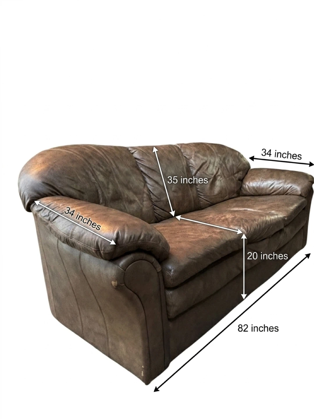 Brown Leather Sofa - 82" L x 34" W x 35" H - photo 2