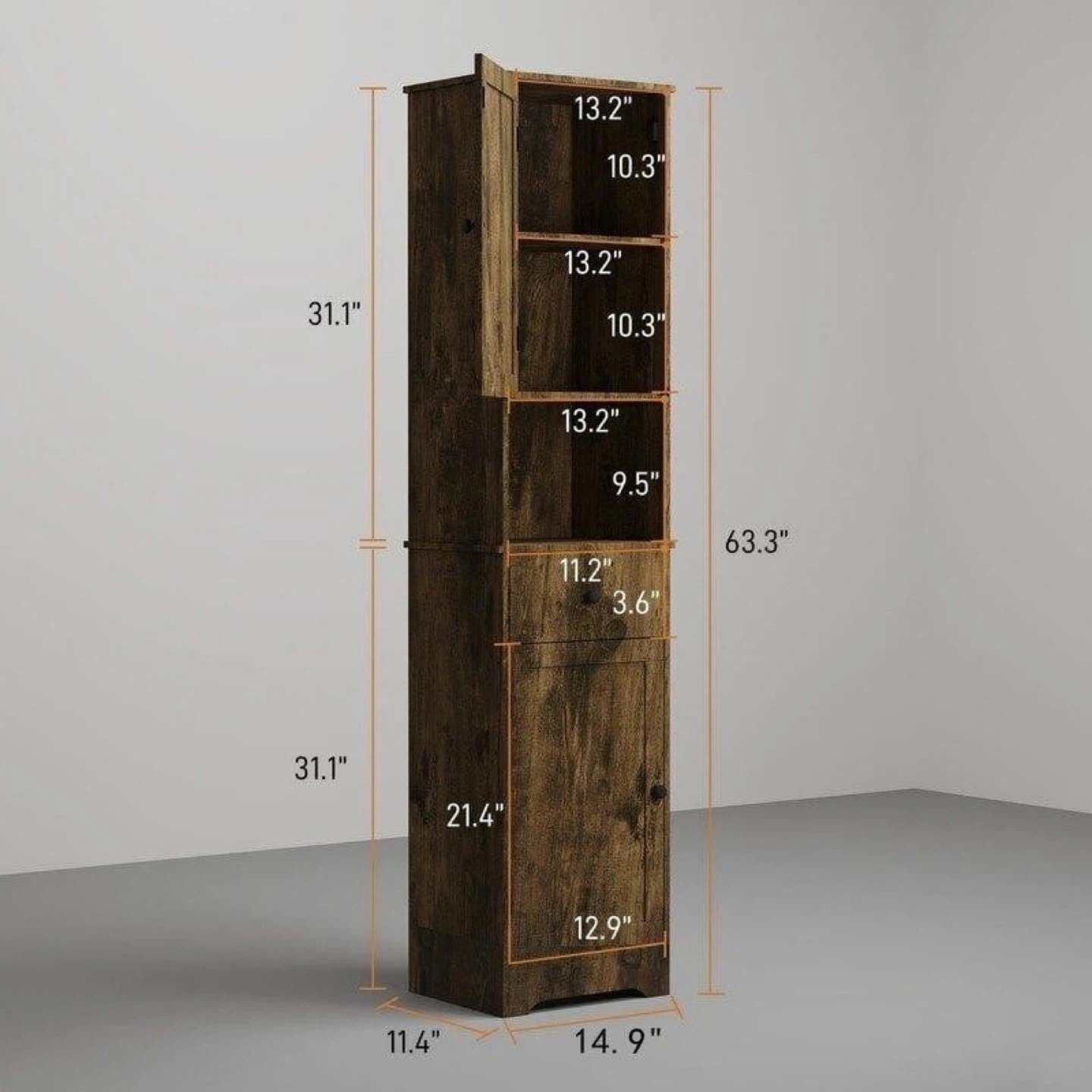Tall Wooden Storage Cabinet - Brown - photo 2