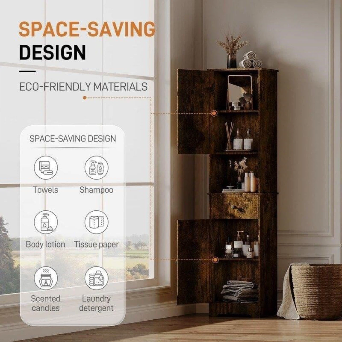 Tall Wooden Storage Cabinet - Brown - photo 3