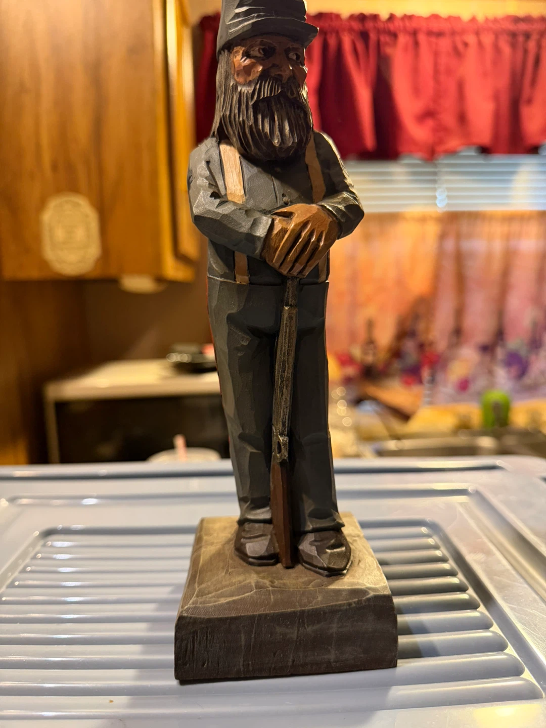 Hand Carved Wooden Figurine of a Man with Rifle - photo 4