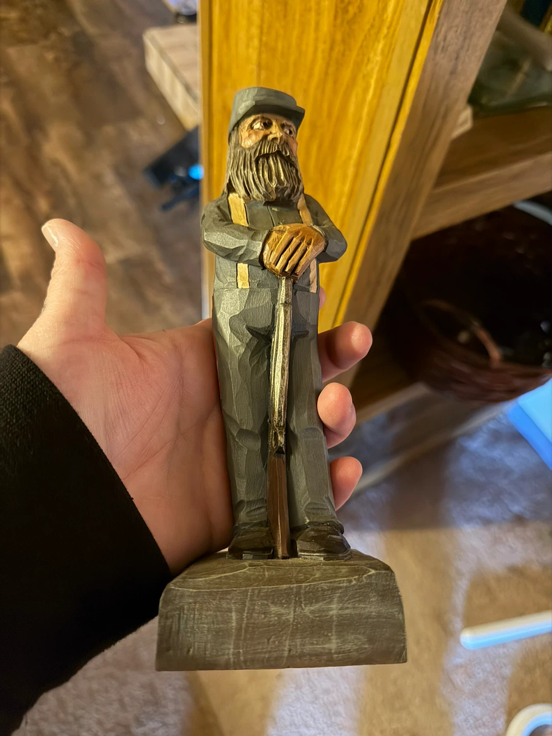 Hand Carved Wooden Figurine of a Man with Rifle - photo 5