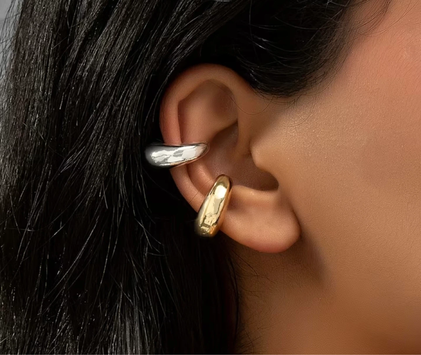 Crescent Moon Ear Cuff Set - Gold and Silver Tones - photo 2