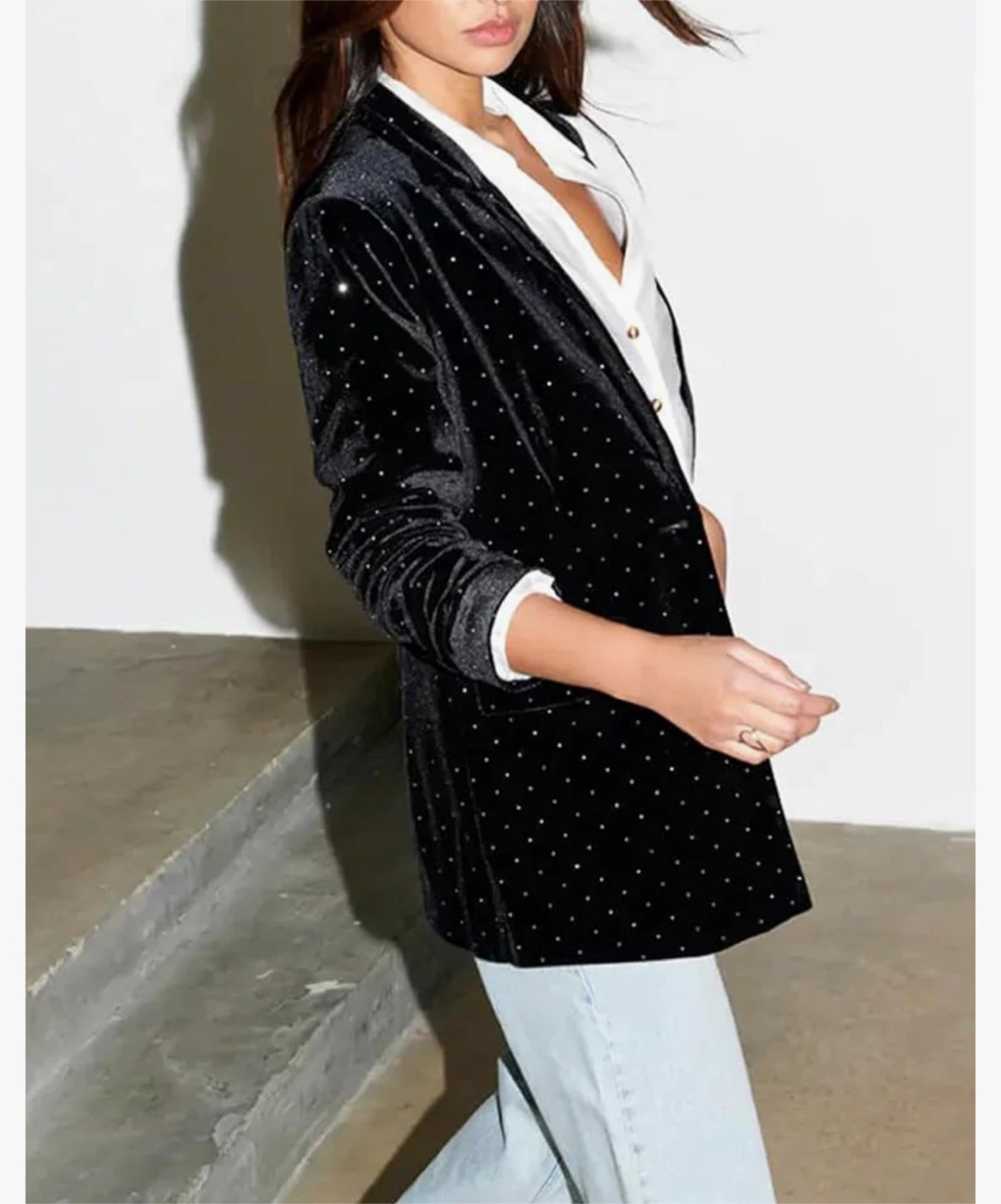 Zara Black Velvet Blazer with Rhinestones - photo 3