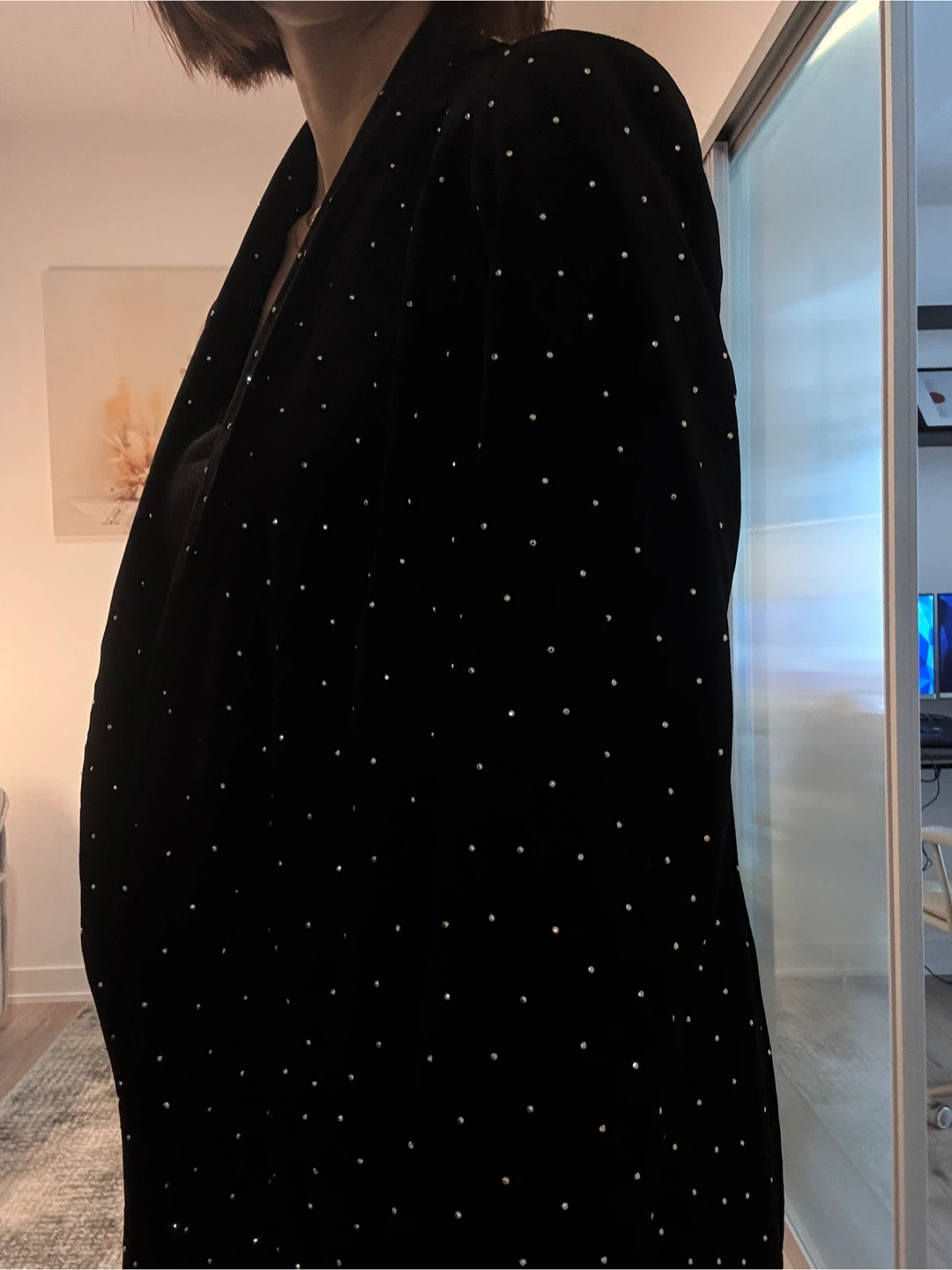 Zara Black Velvet Blazer with Rhinestones - photo 4