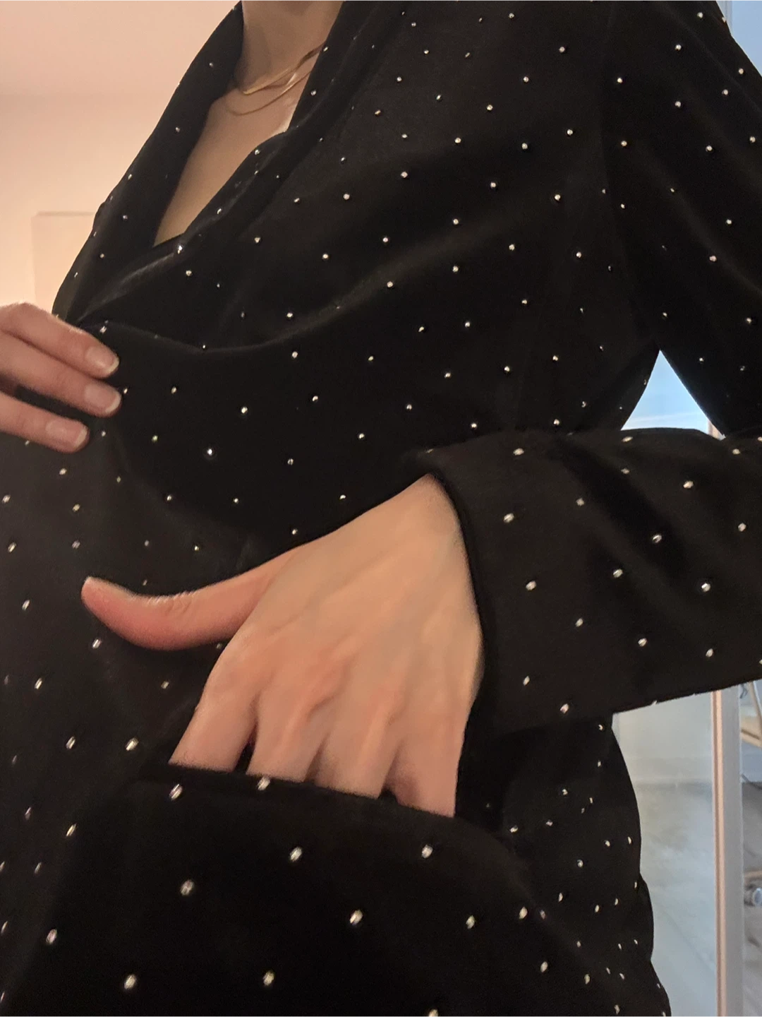 Zara Black Velvet Blazer with Rhinestones - photo 5