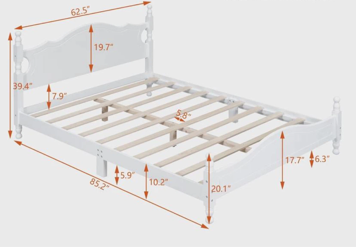 White Queen Bed Frame with Headboard