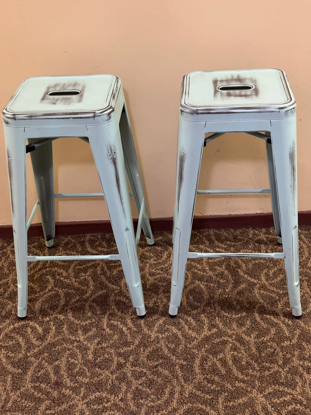 Set of 2 Teal Industrial Style Metal Bar Stools