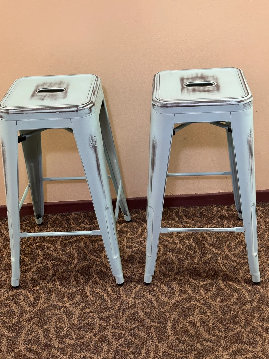 Set of 2 Teal Industrial Style Metal Bar Stools - photo 2