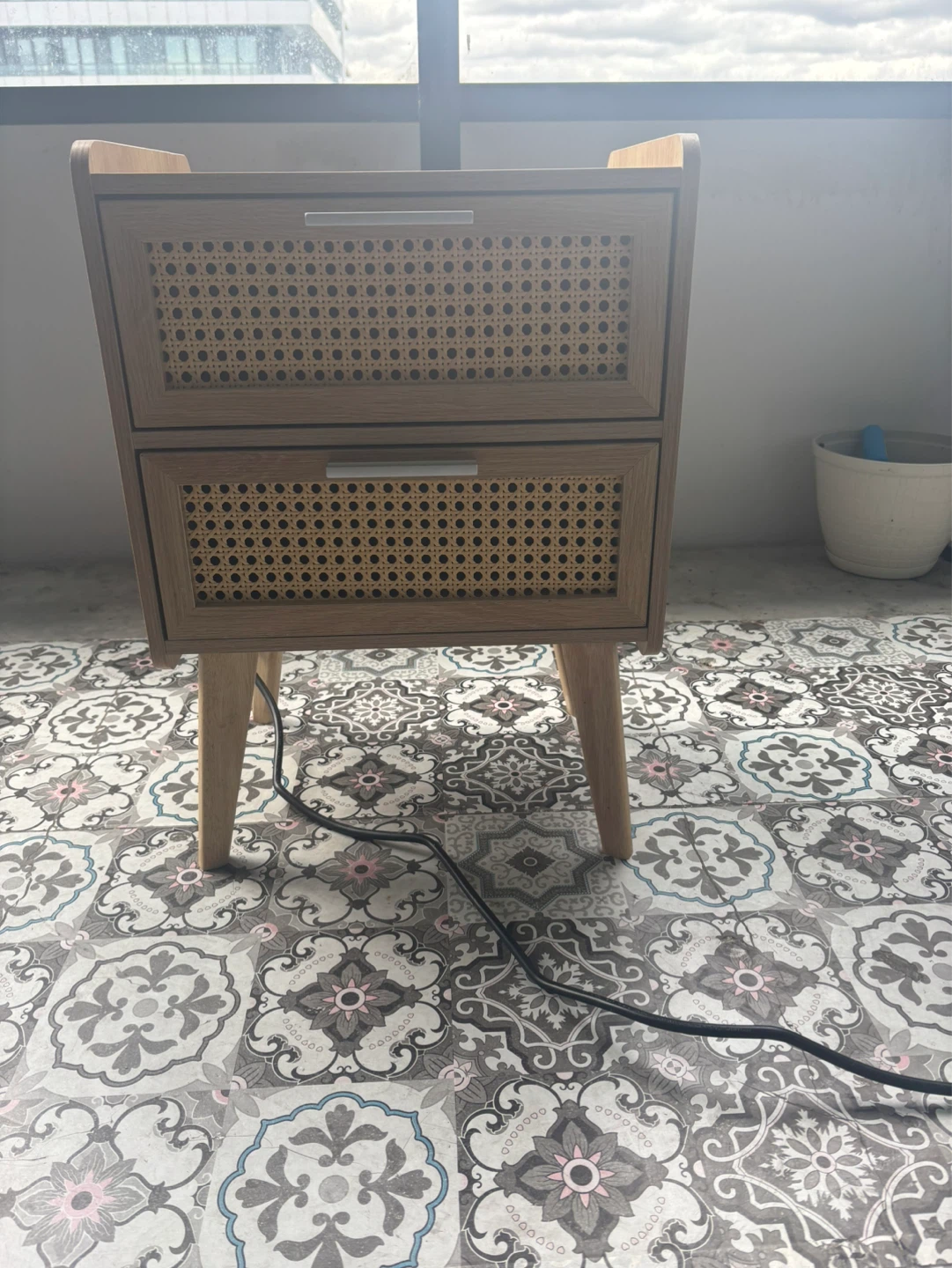 Wood Nightstand with 2 Drawers and Built-in Power Outlet - photo 2