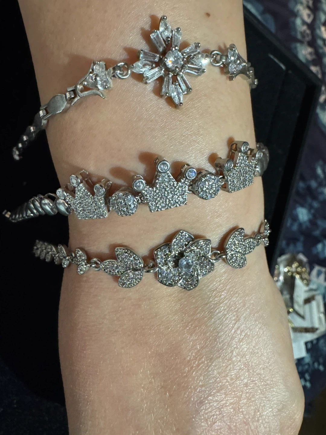 Lot of 3 Silver-Tone Bracelets with Rhinestones - photo 3