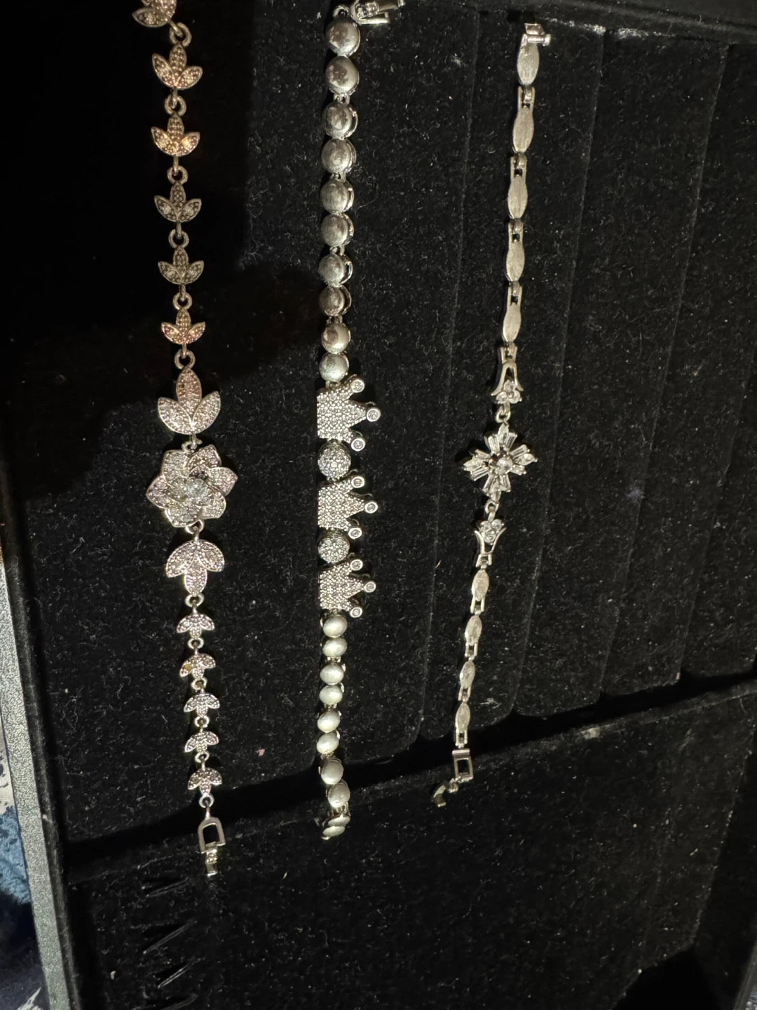 Lot of 3 Silver-Tone Bracelets with Rhinestones