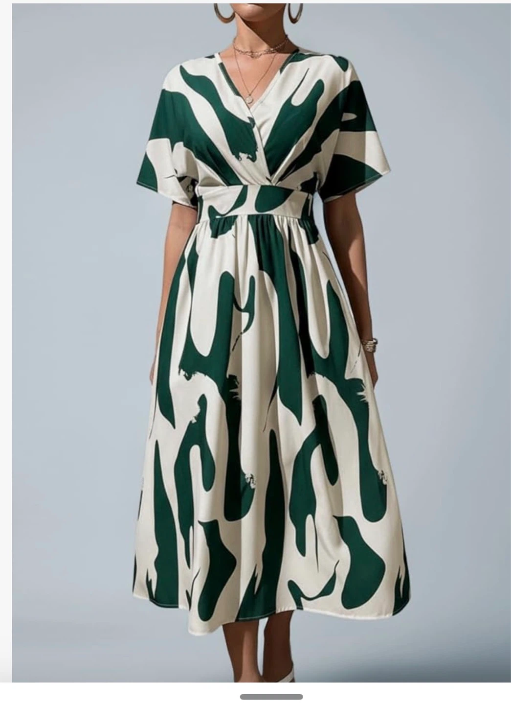 Women's Green and White Abstract Print Midi Dress