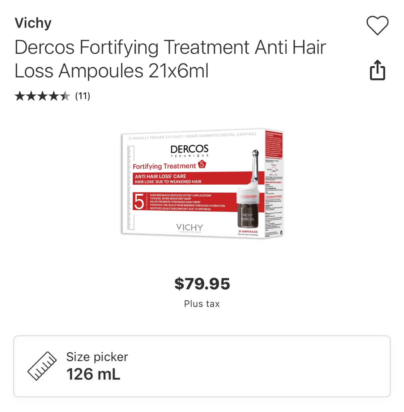 Vichy Dercos Fortifying Treatment Anti Hair Loss Ampoules 21x6ml