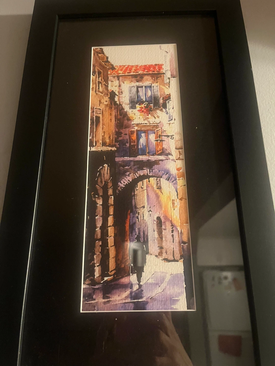 Framed Watercolor Painting of European Street Scene