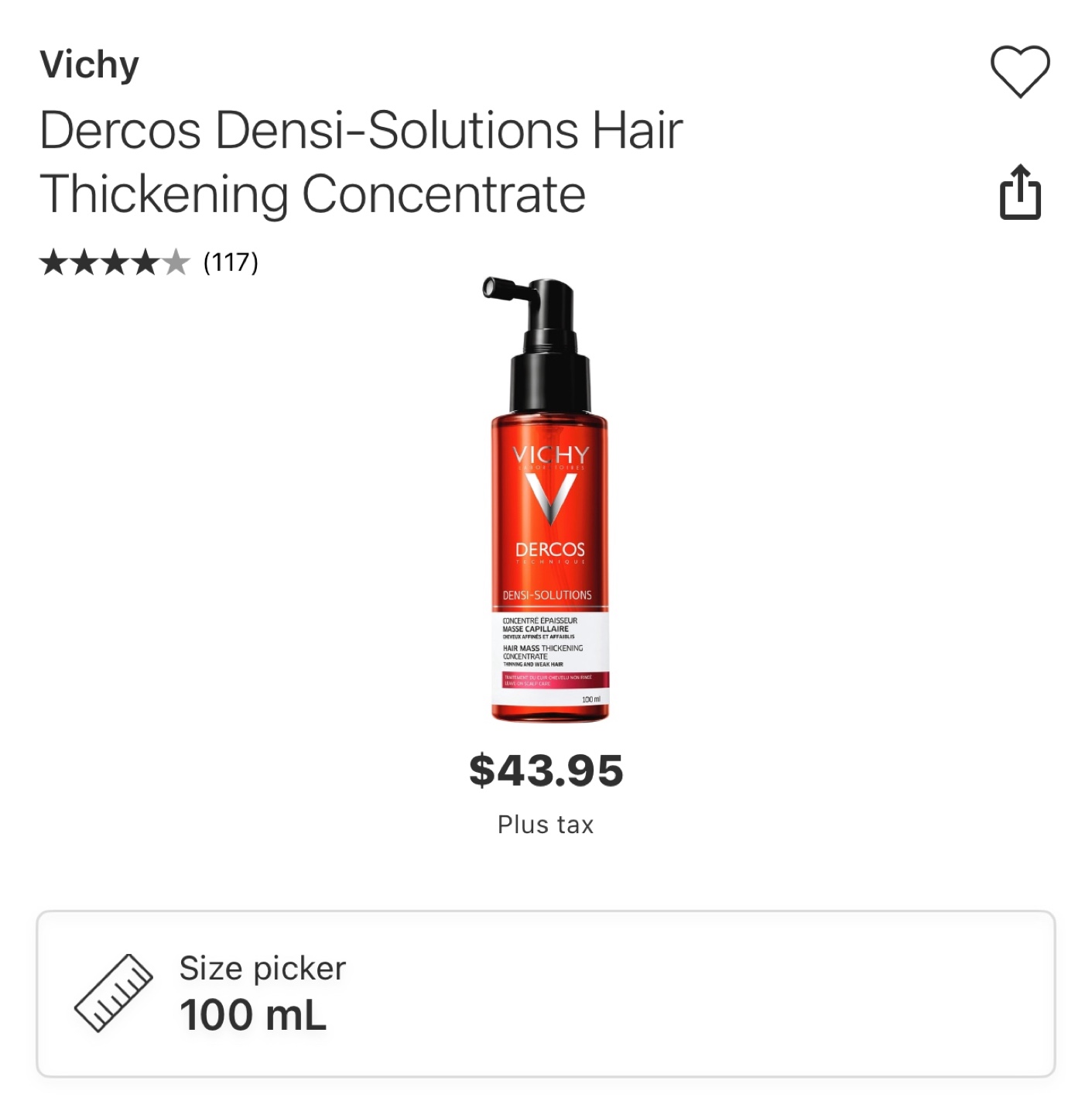 Vichy Dercos Densi-Solutions Hair Thickening Concentrate 100 mL