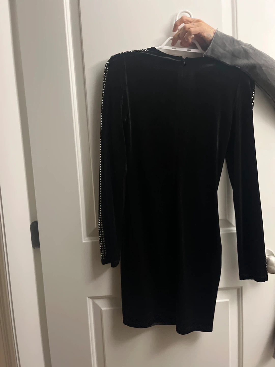 Forever 21 Black Velvet Dress with Studded Sleeves - Size S - photo 2
