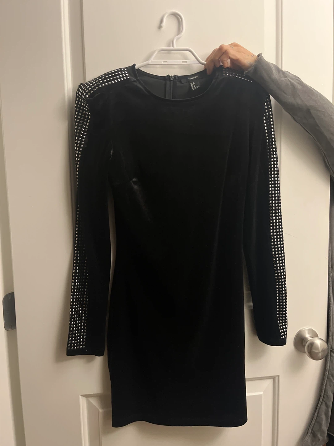 Forever 21 Black Velvet Dress with Studded Sleeves - Size S