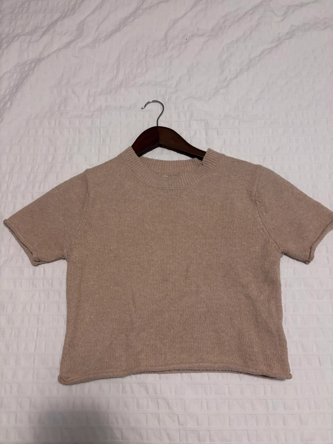 Beige Knit Short Sleeve Top