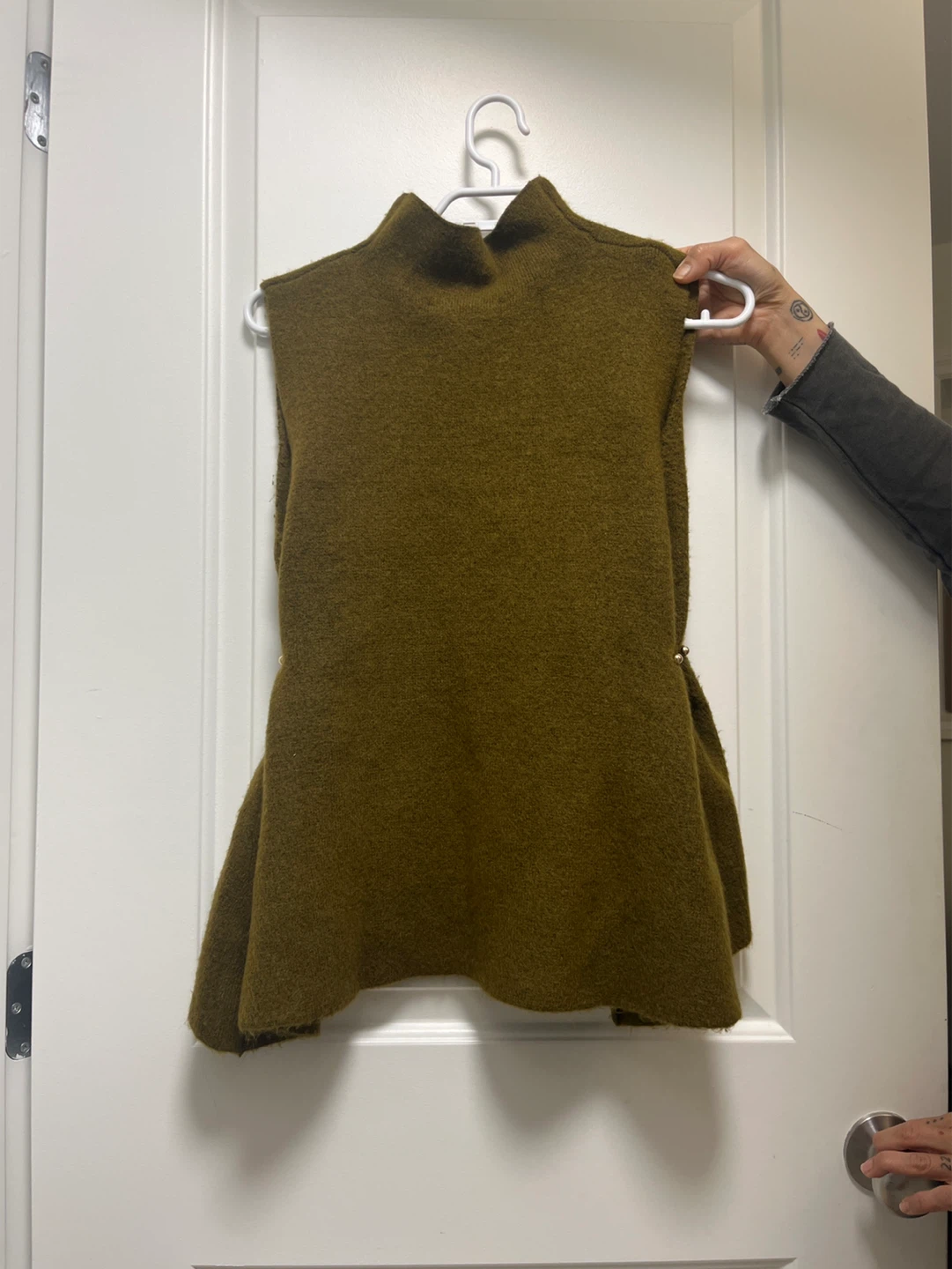 ZARA Sleeveless Mock Neck Top - Olive Green - Size S - photo 2