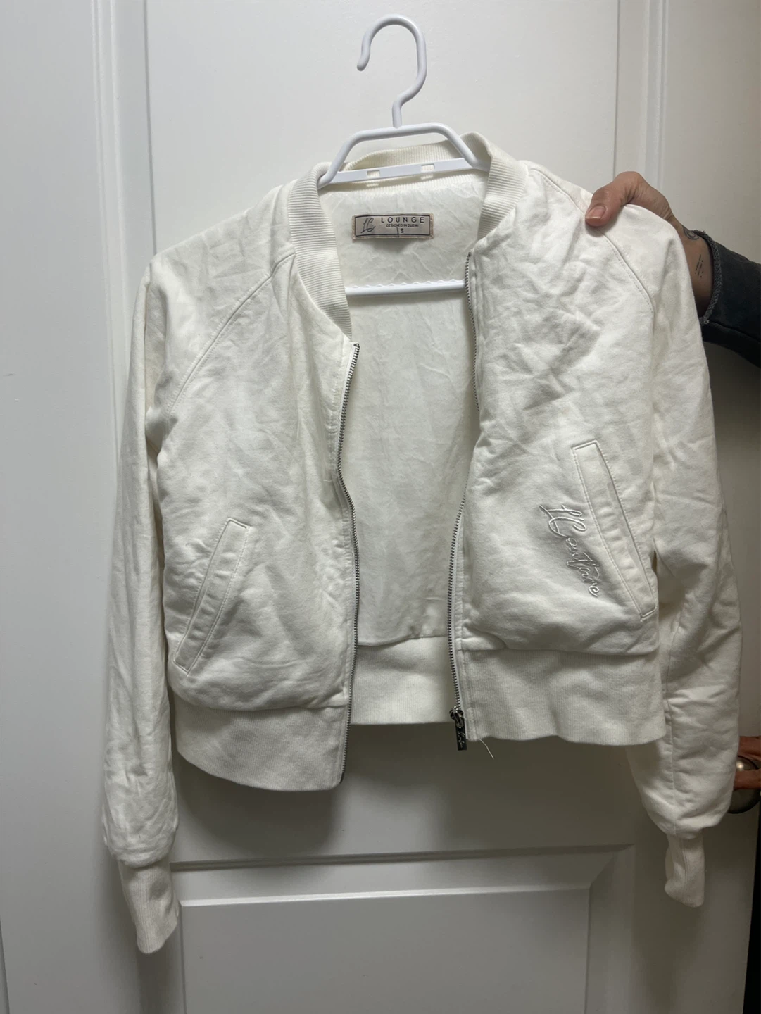 LC Lounge White Bomber Jacket Size S