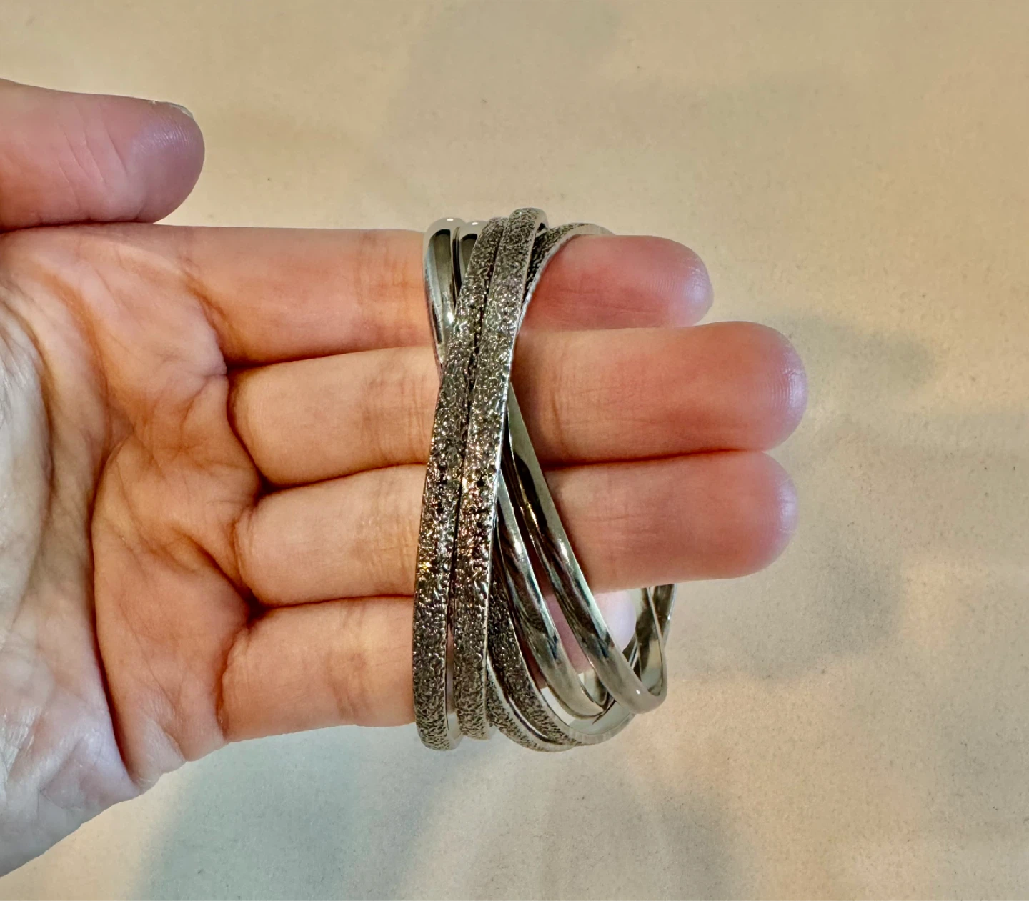 Silver-Tone Textured Stackable Bangle Bracelet Set_6 Pieces_NWOT - photo 2