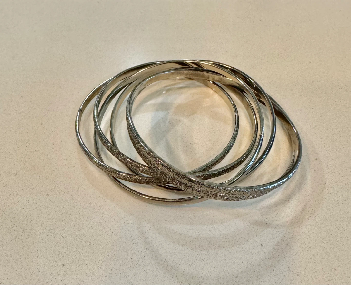 Silver-Tone Textured Stackable Bangle Bracelet Set_6 Pieces_NWOT - photo 4
