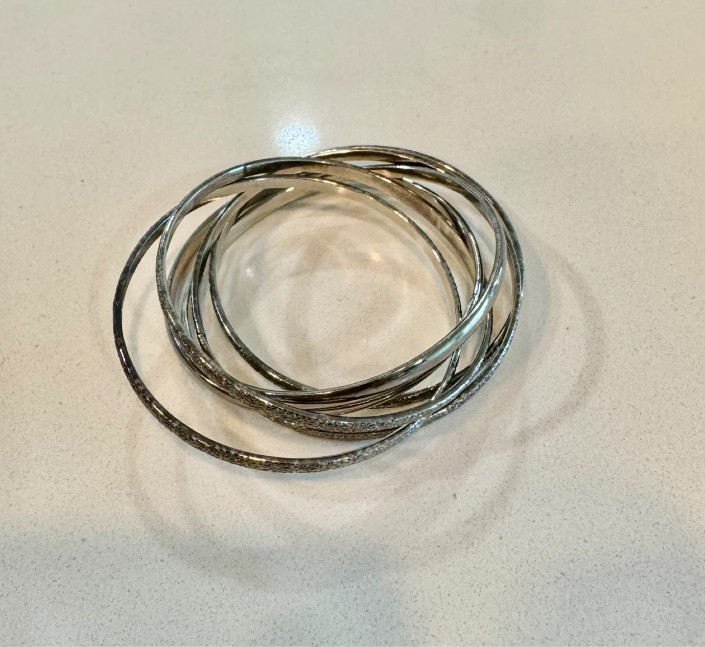 Silver-Tone Textured Stackable Bangle Bracelet Set_6 Pieces_NWOT - photo 3