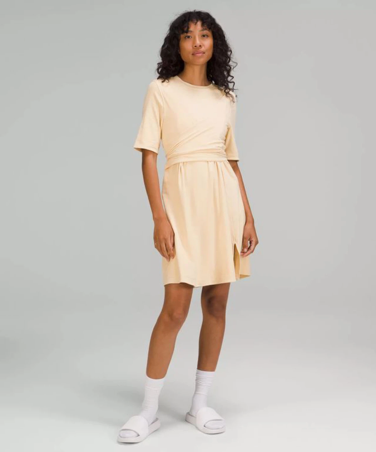 Lululemon cotton wrap-front t-shirt dress_Size 6_Beige_NWT