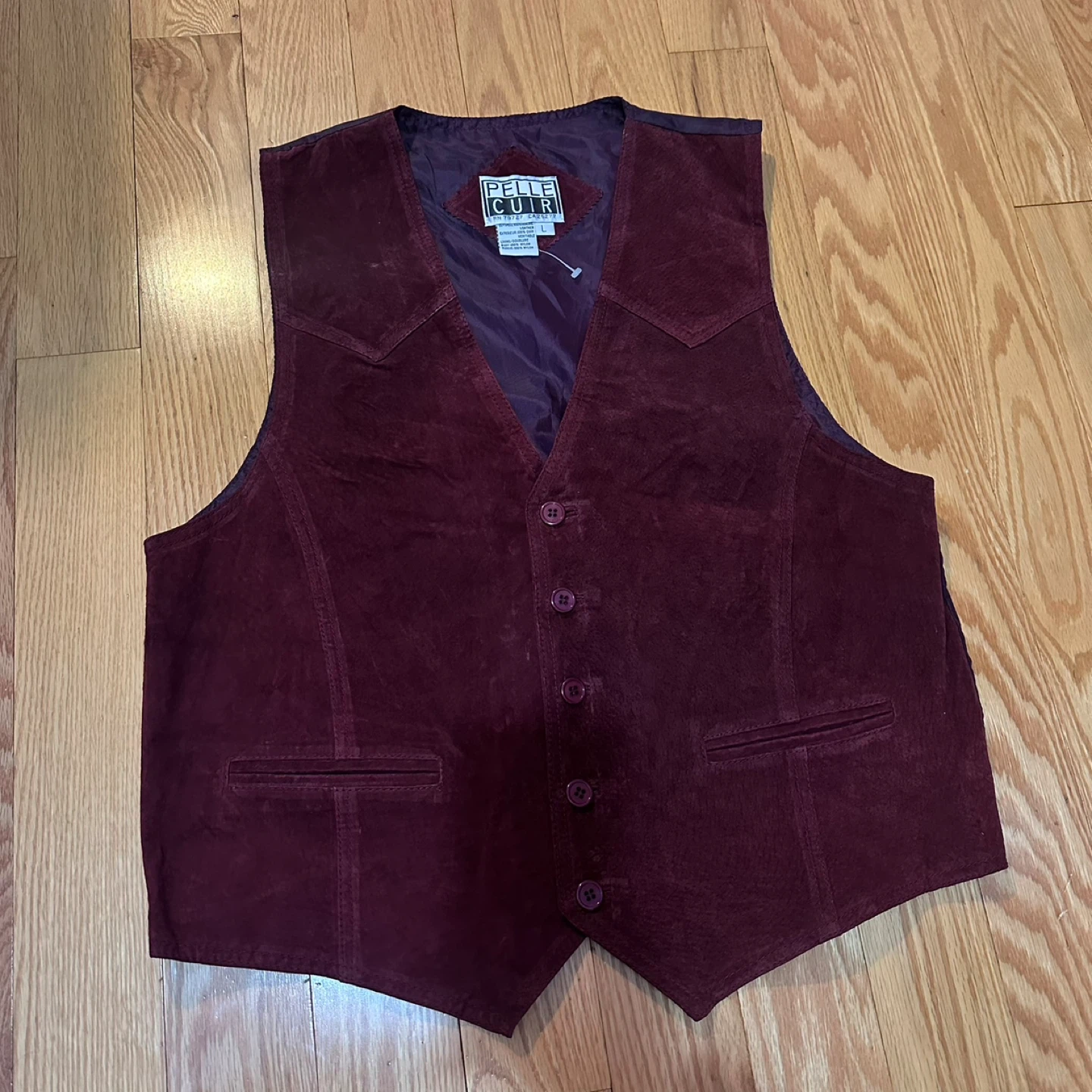 Pelle Cuir Suede Leather Vest Burgundy - photo 2