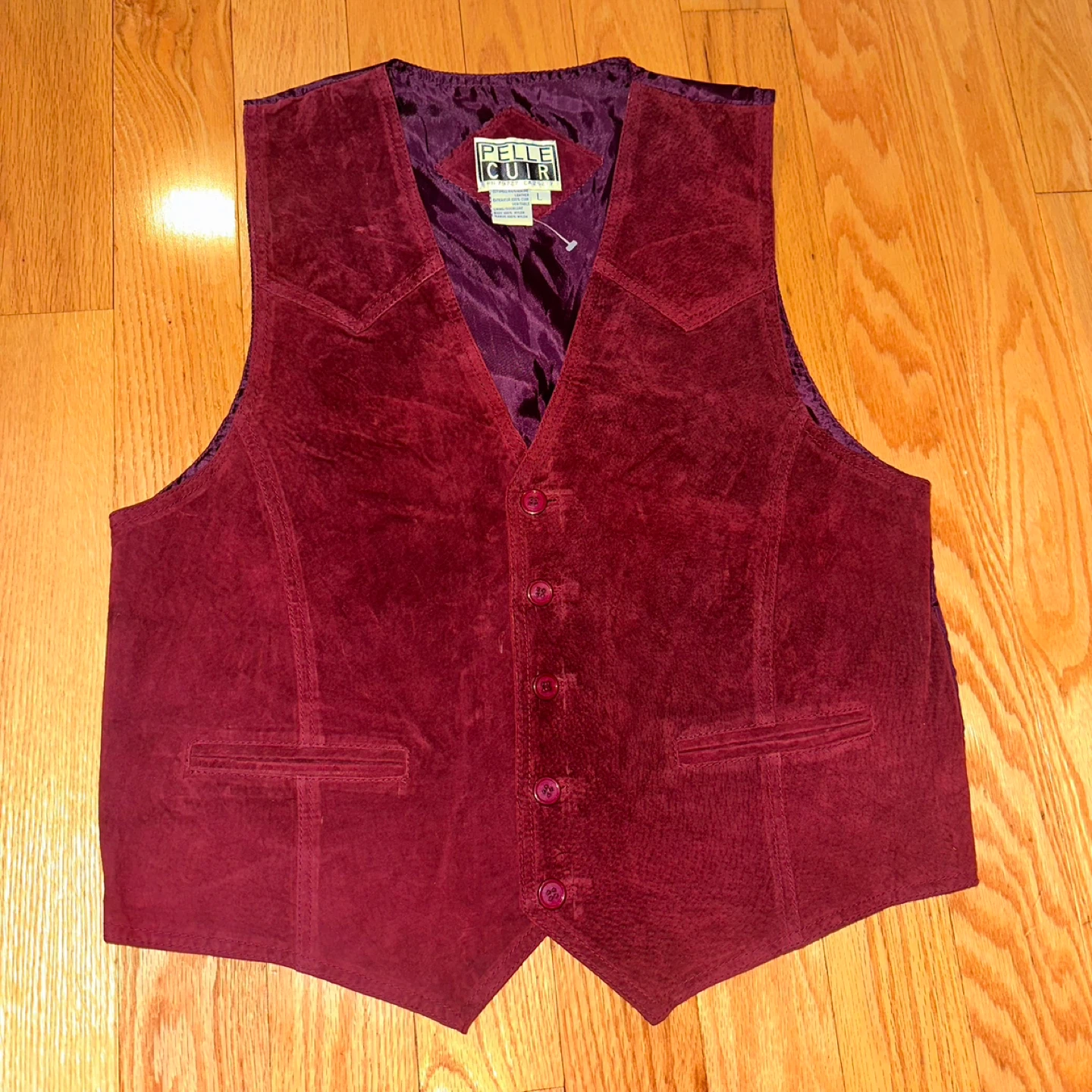 Pelle Cuir Suede Leather Vest Burgundy