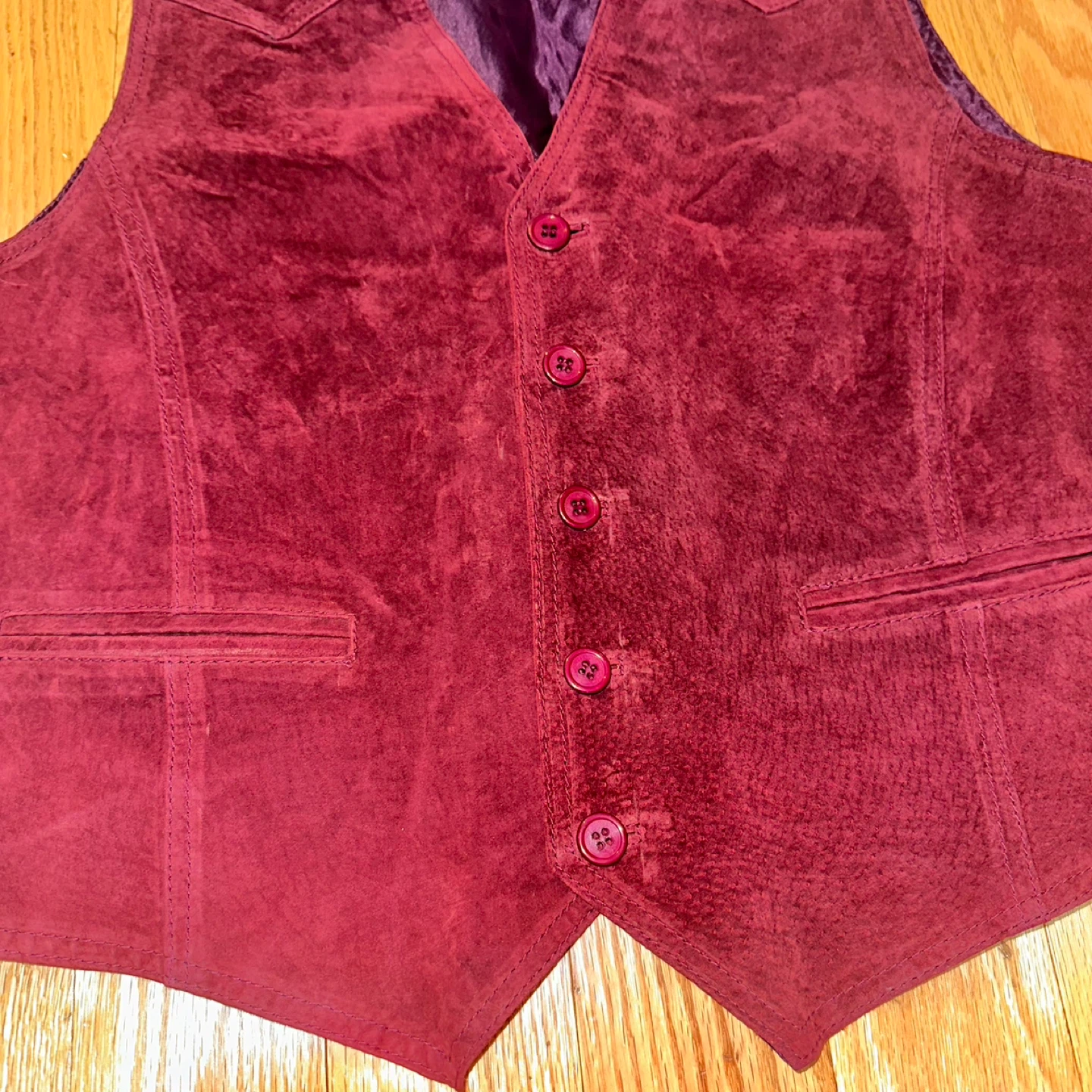 Pelle Cuir Suede Leather Vest Burgundy - photo 3