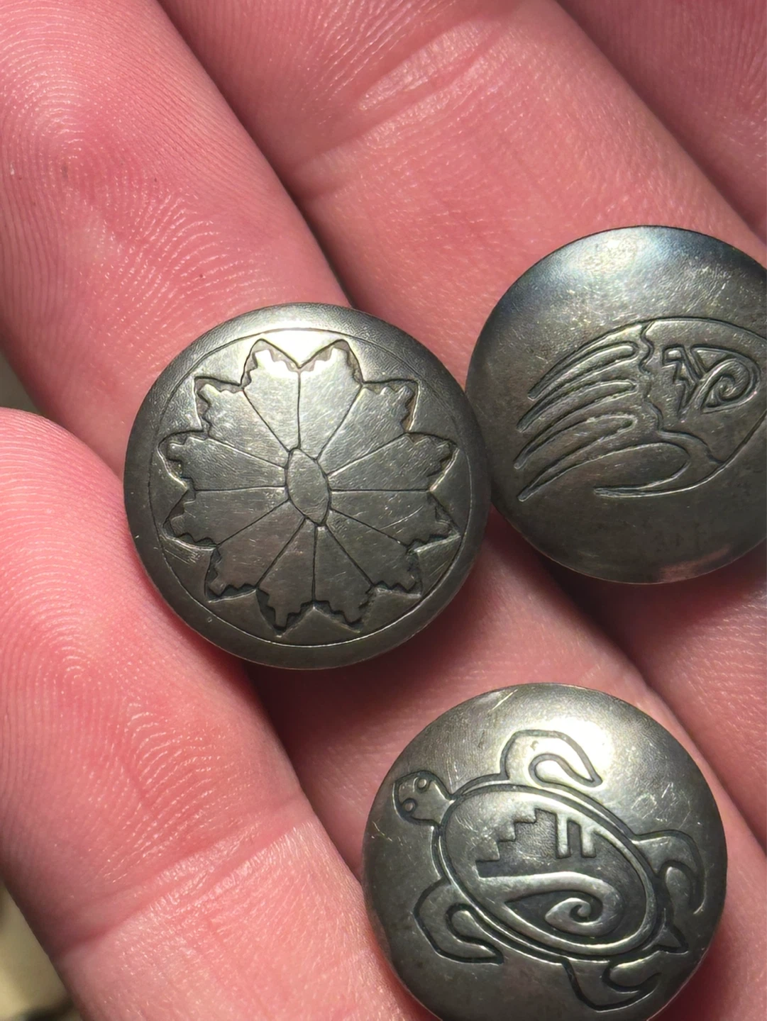 Set of 5 Native American Sterling Silver Button covers - photo 3