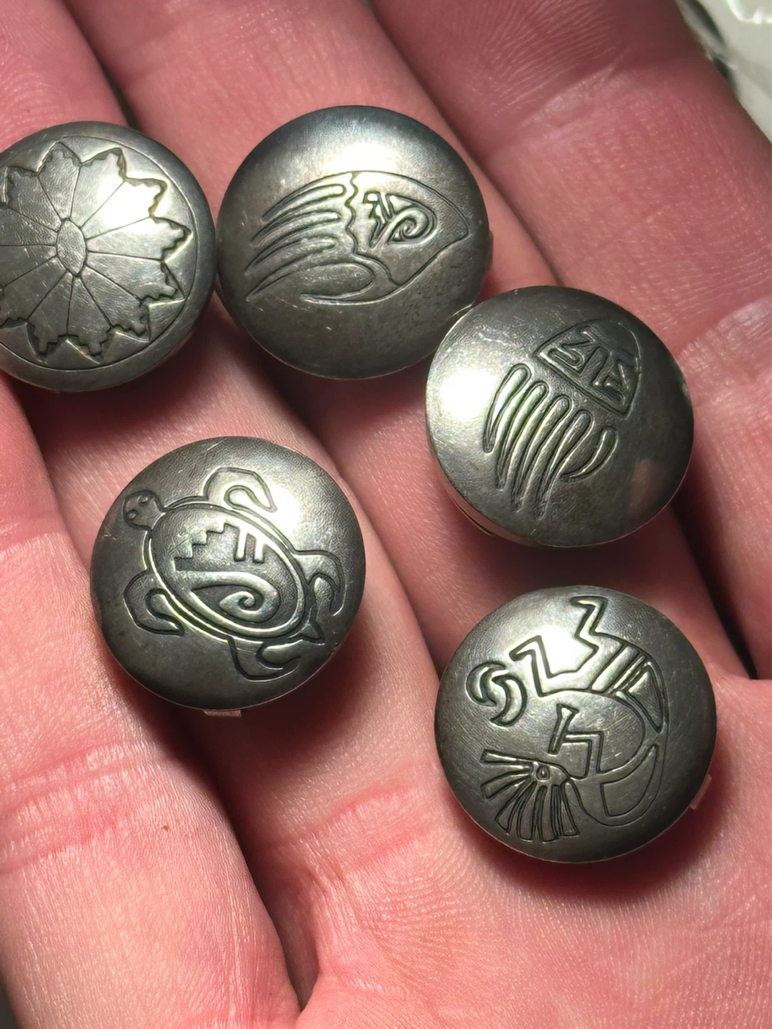 Set of 5 Native American Sterling Silver Button covers - photo 2
