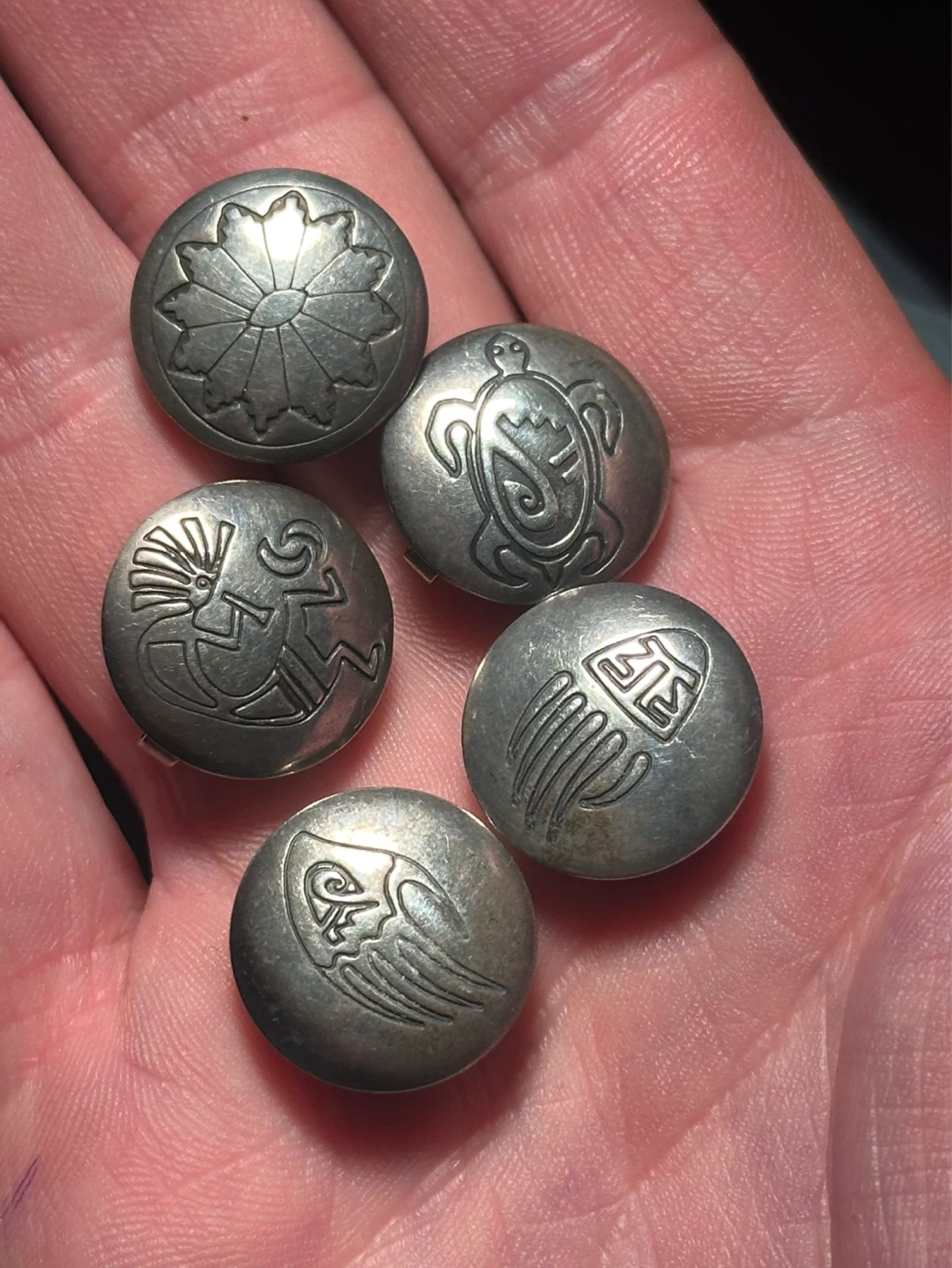 Set of 5 Native American Sterling Silver Button covers